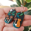 Brown mushrooms midnight sky asymmetrical earrings with foxes / nature woodlands and forest