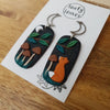 Brown mushrooms midnight sky asymmetrical earrings with foxes / nature woodlands and forest