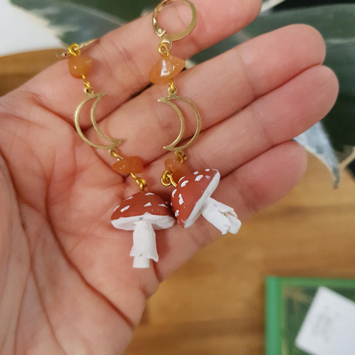 Mushroom earrings with different colours and stones / nature woodlands forestcore