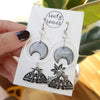 Moths and holographic moons earrings / nature woodlands and forest