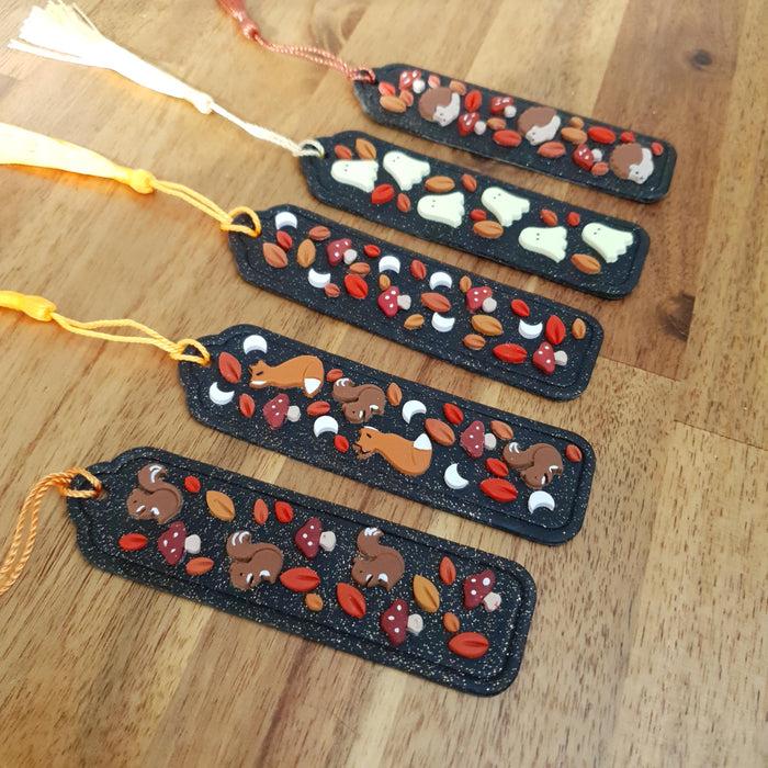 Autumnal tassel bookmarks with different subjects / handmade from polymer clay forest fall