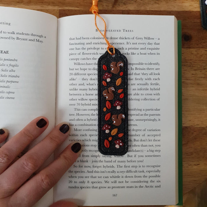 Autumnal tassel bookmarks with different subjects / handmade from polymer clay forest fall