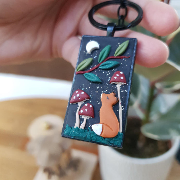 Fox key chain with mushrooms / forest accessories