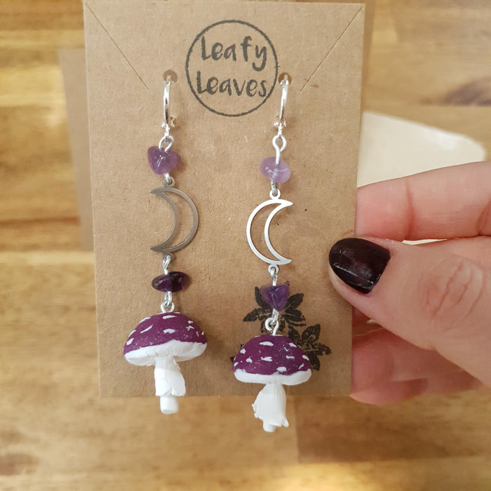 Mushroom earrings with different colours and stones / nature woodlands forestcore