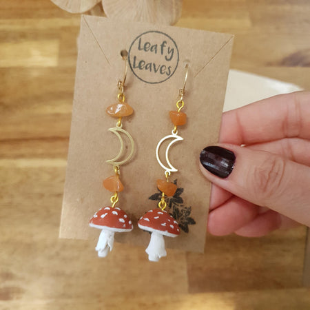 Mushroom earrings with different colours and stones / nature woodlands forestcore