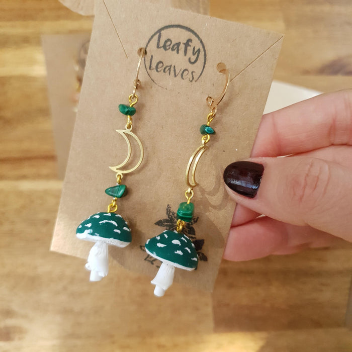 Mushroom earrings with different colours and stones / nature woodlands forestcore