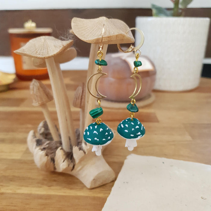 Mushroom earrings with different colours and stones / nature woodlands forestcore
