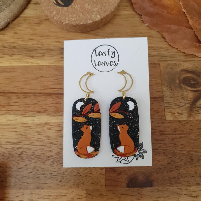 Autumn earrings with squirrel or foxes - midnight sky background