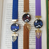 Shiny flakes background mountains elastic ribbon bookmarks / handmade from polymer clay leaves motifs forest night landscape moon bookmark