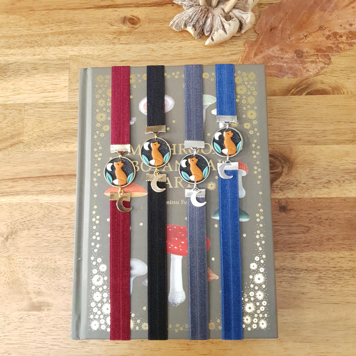 Fox with moon elastic ribbon bookmarks / handmade from polymer clay motifs forest