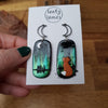 Northern lights and fox earrings - midnight sky background