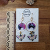 Lavender moons and moths earrings / nature woodlands and forest