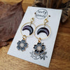 Purple moons and flowers earrings / nature woodlands and forest