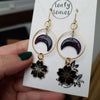 Purple moons and flowers earrings / nature woodlands and forest
