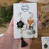 Spring foxes asymmetrical earrings with flowers / nature woodlands and forest