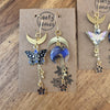 Spring moths and moons asymmetrical earrings / nature woodlands and forest
