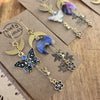 Spring moths and moons asymmetrical earrings / nature woodlands and forest