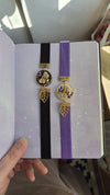 Bees and lavender elastic ribbon bookmarks adjustable / handmade from polymer clay
