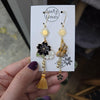 Bee and flower asymmetrical earrings / nature woodlands and forest