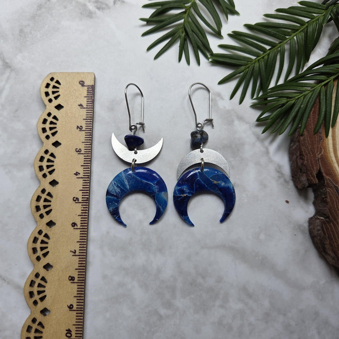 Blue moons earrings with lapis beads / nature woodlands forestcore