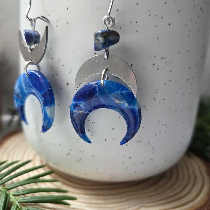 Blue moons earrings with lapis beads / nature woodlands forestcore