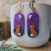 Fox earrings with purple sky and leaves / nature woodlands and forest