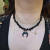 Obsidian crystal necklace with polymer clay moon / handmade / nature jewelry pendant