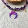 Amethyst crystal necklace with polymer clay moon / handmade / nature jewelry pendant