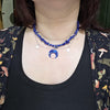 Lapis lazuli crystal necklace with polymer clay moon / handmade / nature jewelry pendant