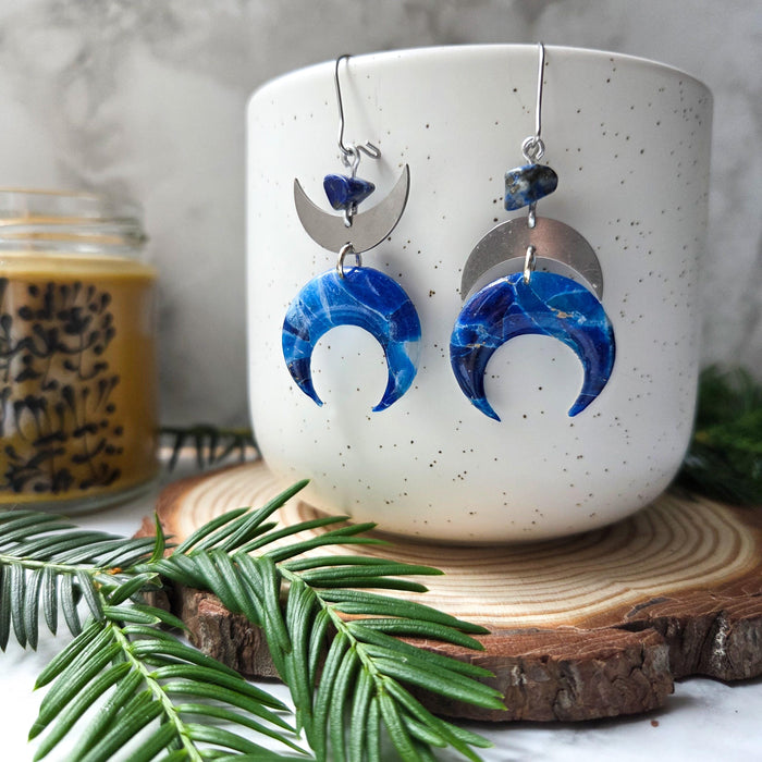 Blue moons earrings with lapis beads / nature woodlands forestcore