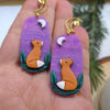 Fox earrings with purple sky and leaves / nature woodlands and forest