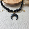 Obsidian crystal necklace with polymer clay moon / handmade / nature jewelry pendant