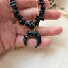 Obsidian crystal necklace with polymer clay moon / handmade / nature jewelry pendant