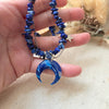 Lapis lazuli crystal necklace with polymer clay moon / handmade / nature jewelry pendant