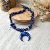 Lapis lazuli crystal necklace with polymer clay moon / handmade / nature jewelry pendant