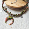 Unakite crystal necklace with polymer clay moon / handmade / nature jewelry pendant