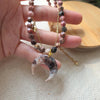 Rhodonite crystal necklace with polymer clay moon / handmade / nature jewelry pendant