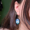 Mountains landscape black frame earrings with holographic background