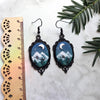 Mountains landscape black frame earrings with holographic background