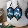 Mountains landscape black frame earrings with holographic background