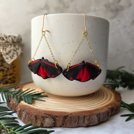Cinnabar moths earrings / nature woodlands and forest