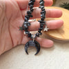 Snowflake obsidian crystal necklace with polymer clay moon / handmade / nature jewelry pendant