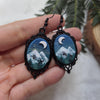 Mountains landscape black frame earrings with holographic background