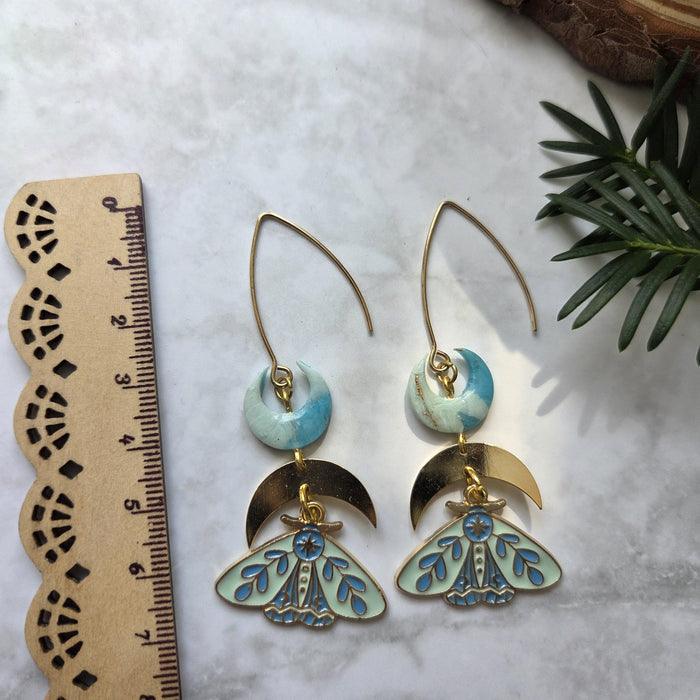 Moons and moths earrings / nature woodlands and forest