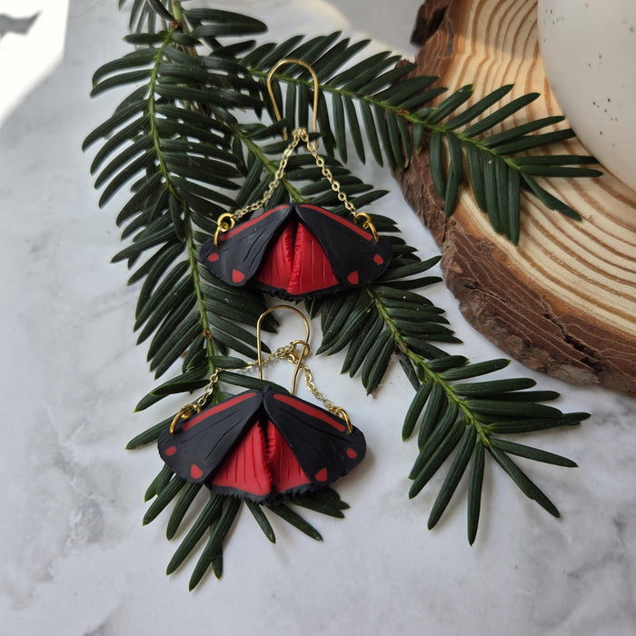 Cinnabar moths earrings / nature woodlands and forest