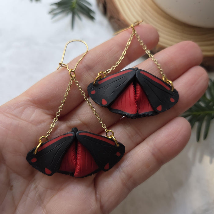 Cinnabar moths earrings / nature woodlands and forest