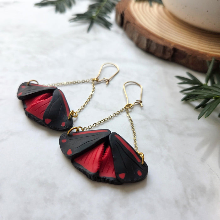 Cinnabar moths earrings / nature woodlands and forest