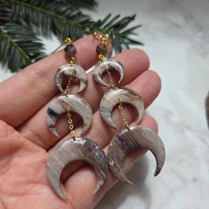 Moons earrings with rhodonite beads / nature woodlands forestcore