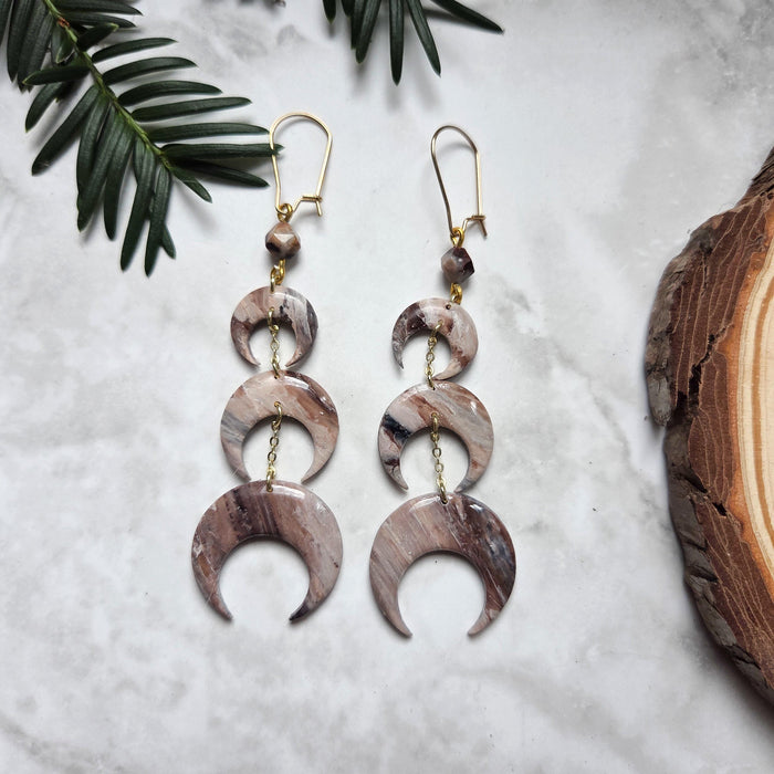 Moons earrings with rhodonite beads / nature woodlands forestcore