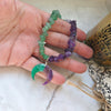 Amethyst and green aventurine crystal split necklace with polymer clay moon / handmade / nature jewelry pendant